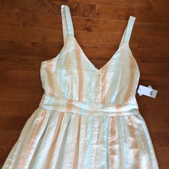 NWT 👗BP Button Front Stripe V Neck Dress Size M - Picture 2 of 16